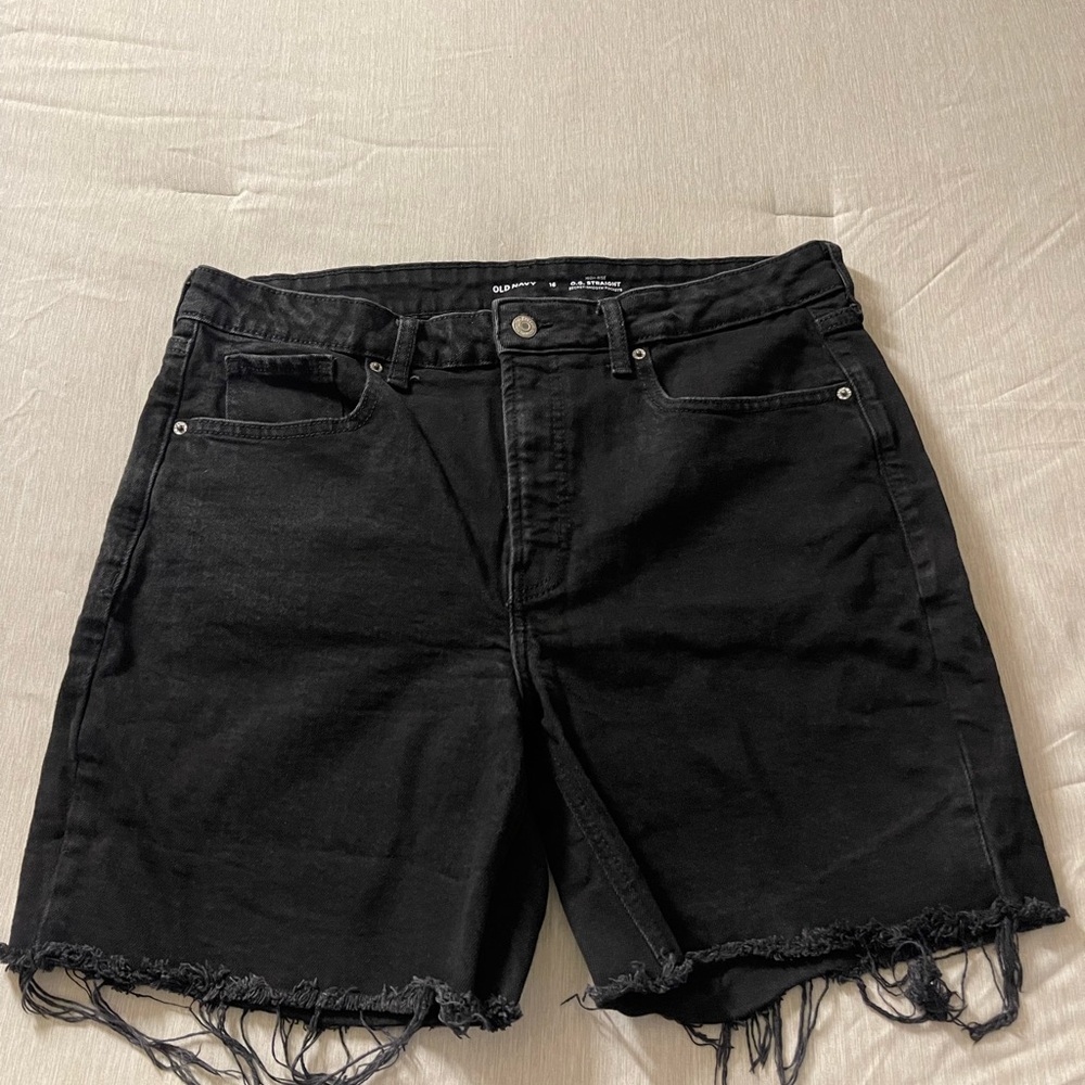 Black High-Rise Denim Shorts